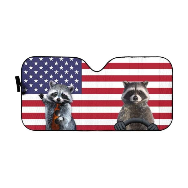 gearhumans 3D America Raccoon Independence Day Custom Car Auto Sunshade GL11063 Auto Sunshade 57''x27.5'' 