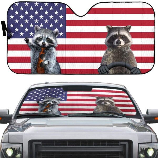 gearhumans 3D America Raccoon Independence Day Custom Car Auto Sunshade GL11063 Auto Sunshade