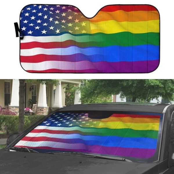 gearhumans 3D America Rainbow Flag Custom Car Auto Sunshade GW02066 Auto Sunshade 