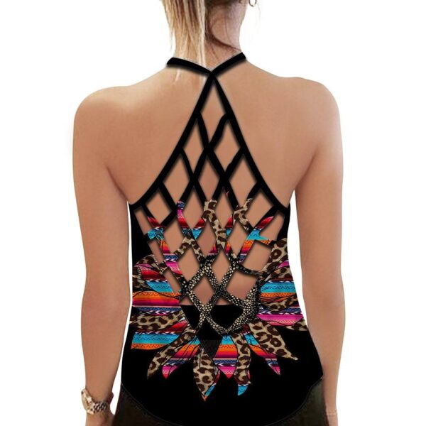 Gearhumans 3D American Sugar Skull With Leopard Bow Custom Cross Tank Top GO23062112 Cross Tank Top