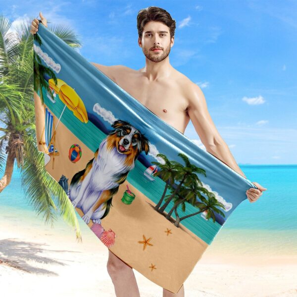 Gearhumans 3D Australian Shepherd Dog Custom Beach Towel GW1105216 Towel 