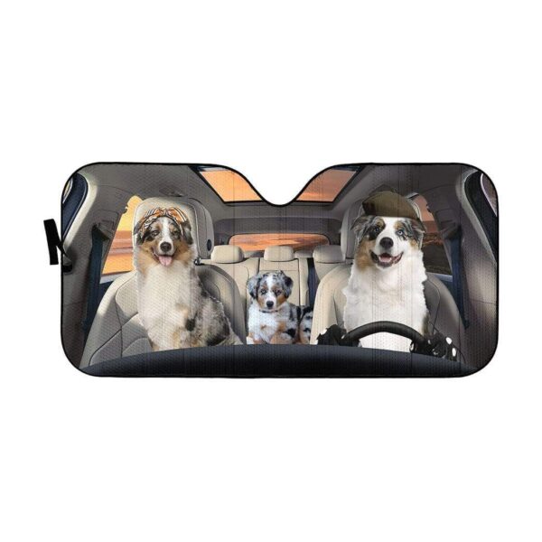 gearhumans 3D Australian Shepherd Family Dogs Custom Car Auto Sunshade GW12061 Auto Sunshade 57''x27.5'' 