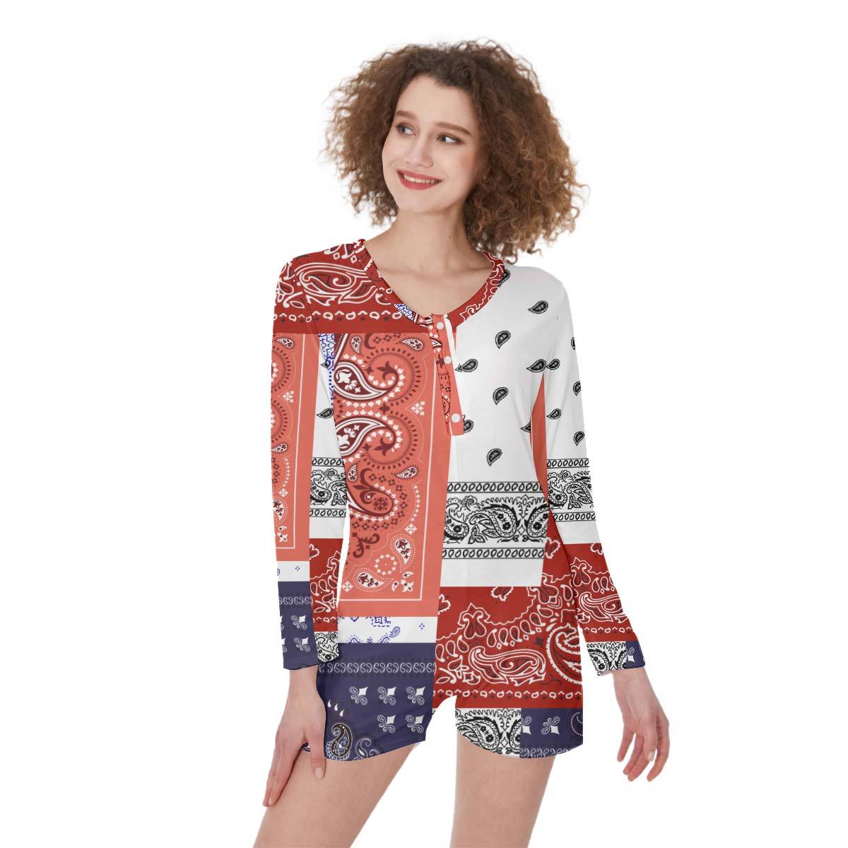 Gearhumans 3D Bandana Hawaii Custom One Piece Womens Pajamas GS02072113 One piece women pajamas One piece women pajamas S