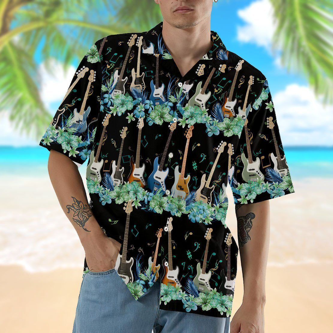 Gearhumans 3D Bass Guitar Hawaii Shirt ZZ13045 Hawai Shirt