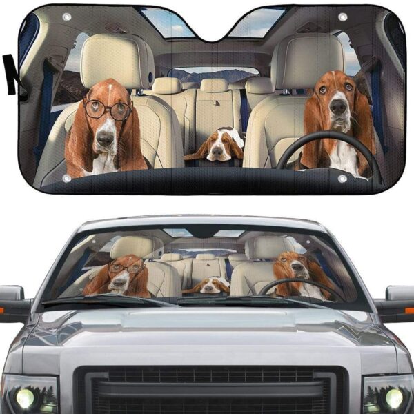 gearhumans 3D Basset Hounds Custom Car Auto Sunshade GS30076 Auto Sunshade 