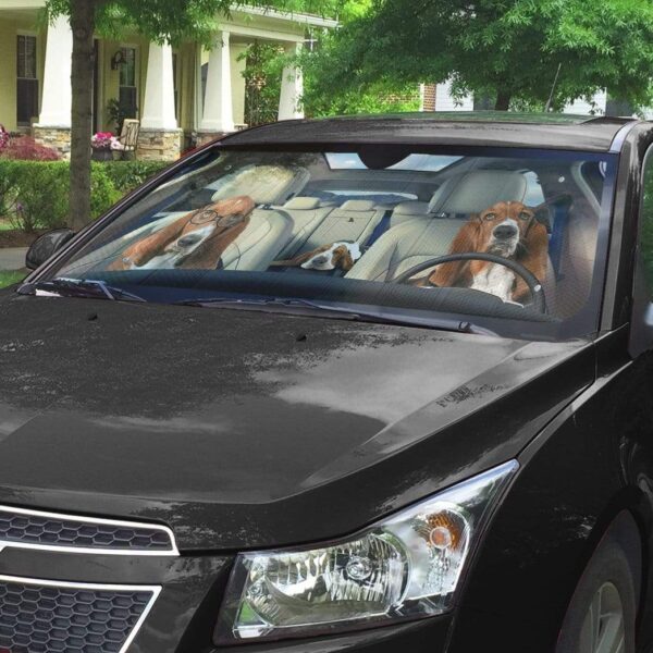 gearhumans 3D Basset Hounds Custom Car Auto Sunshade GS30076 Auto Sunshade