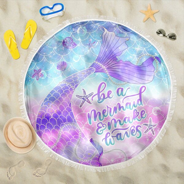 Gearhumans 3D Be A Mermaid And Make Waves Custom Round Beach Towel GW24062112 Round Beach Towel 