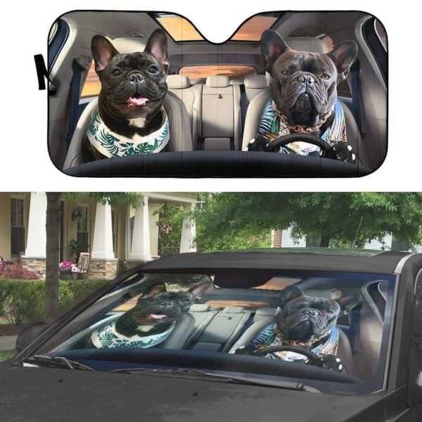 gearhumans 3D Beach Family Bulldog Custom Car Auto Sunshade GV120618 Auto Sunshade 