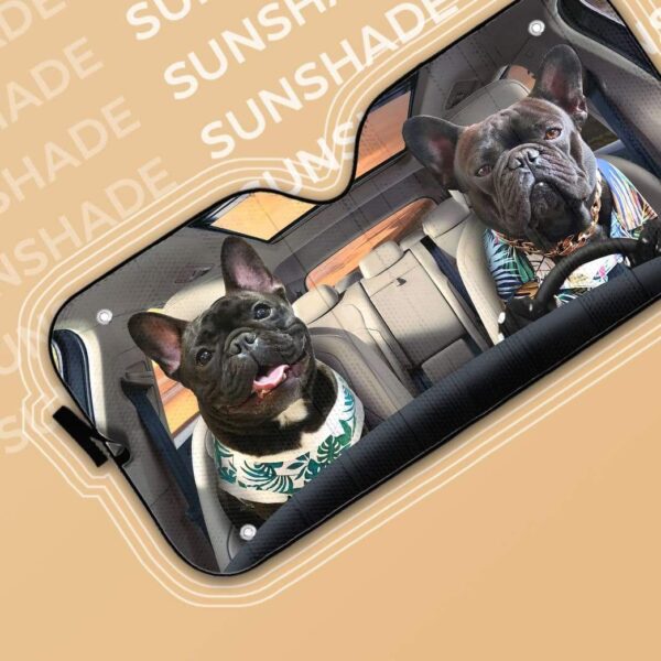 gearhumans 3D Beach Family Bulldog Custom Car Auto Sunshade GV120618 Auto Sunshade