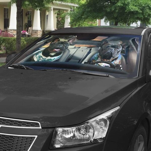 gearhumans 3D Beach Family Bulldog Custom Car Auto Sunshade GV120618 Auto Sunshade 