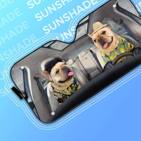 gearhumans 3D Beach French Bulldogs Custom Car Auto Sunshade GV120612 Auto Sunshade