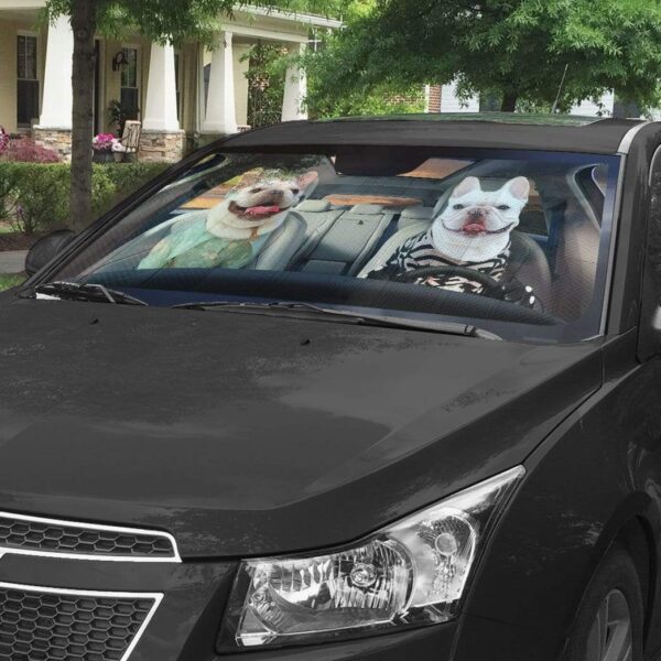 gearhumans 3D Beach Love Bulldog Couple Custom Car Auto Sunshade GV120617 Auto Sunshade