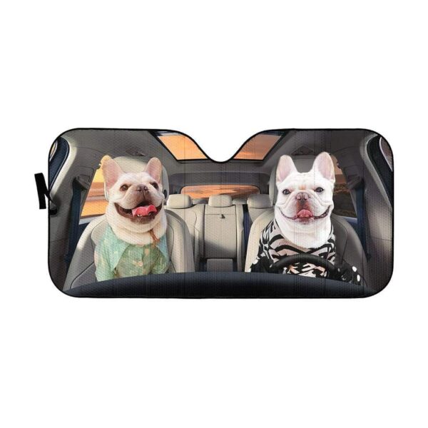 gearhumans 3D Beach Love Bulldog Couple Custom Car Auto Sunshade GV120617 Auto Sunshade 57''x27.5'' 
