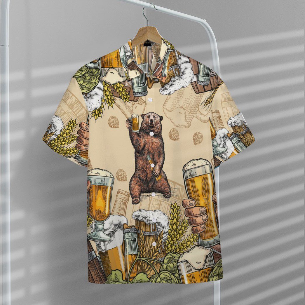 Gearhumans 3D Bear and Beer Custom Hawaii Shirt GS07072119 Hawai Shirt