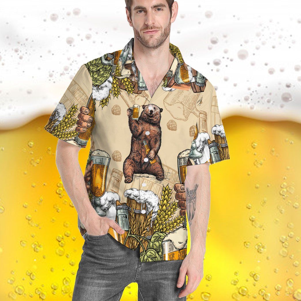 Gearhumans 3D Bear and Beer Custom Hawaii Shirt GS07072119 Hawai Shirt