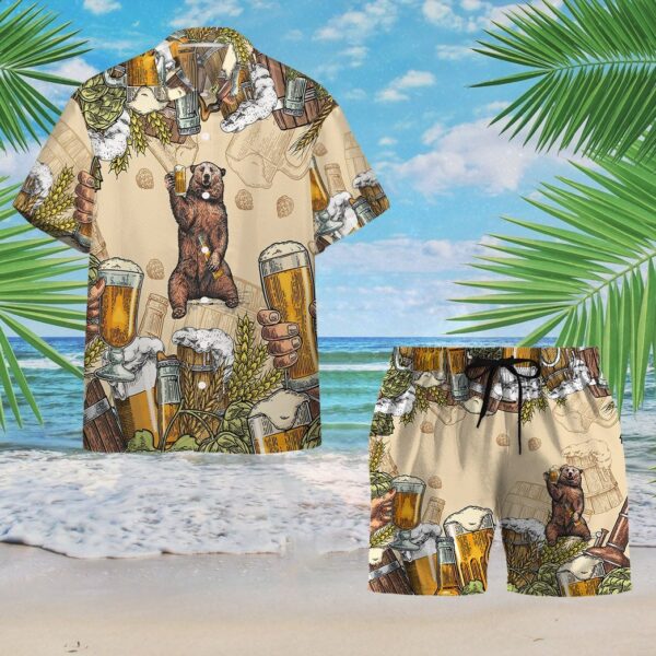 Gearhumans 3D Bear and Beer Custom Hawaii Shirt GS07072119 Hawai Shirt