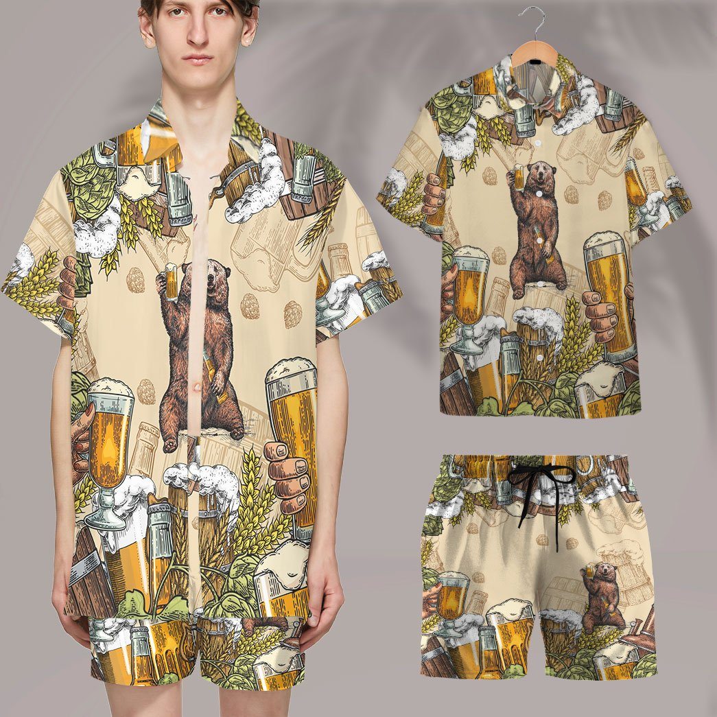 Gearhumans 3D Bear and Beer Custom Hawaii Shirt GS07072119 Hawai Shirt