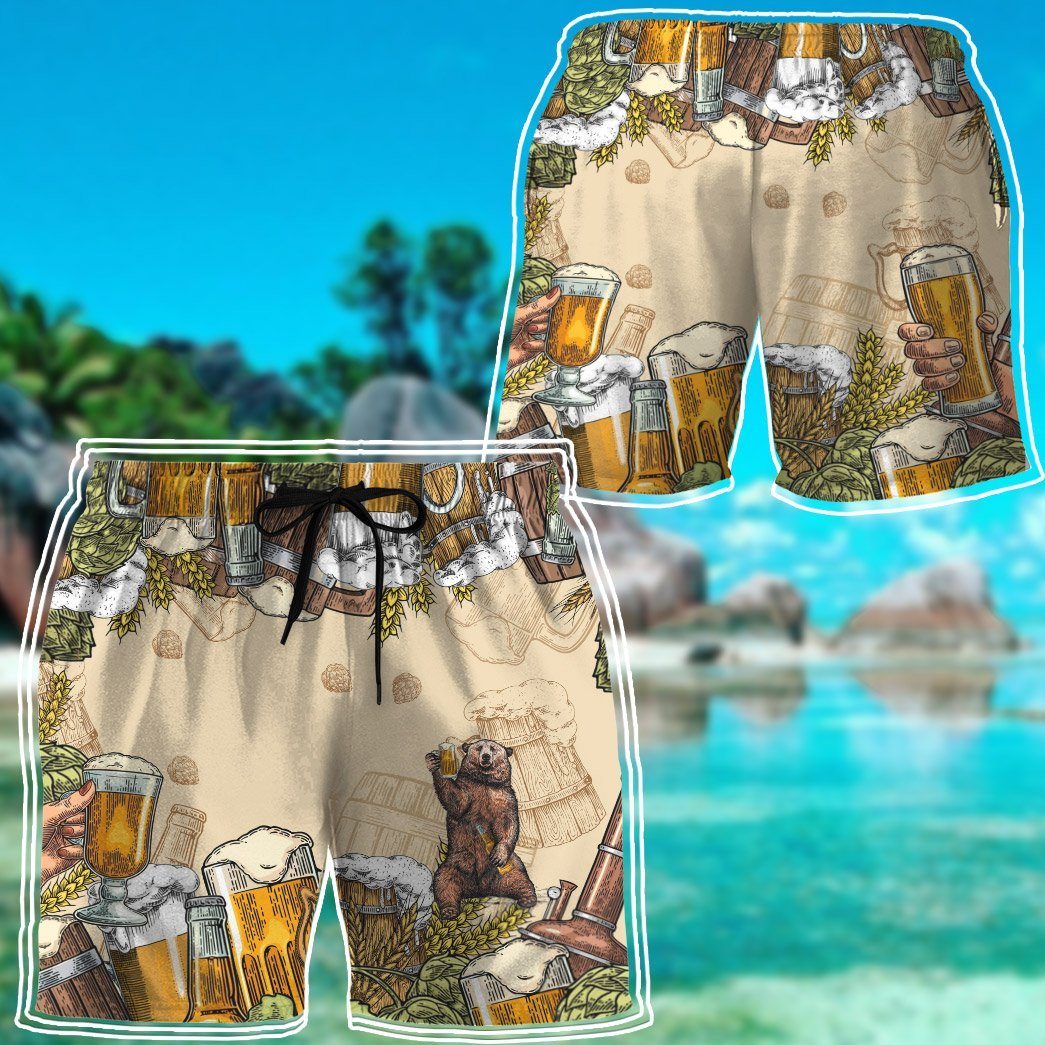Gearhumans 3D Bear and Beer Custom Hawaii Shirt GS07072119 Hawai Shirt
