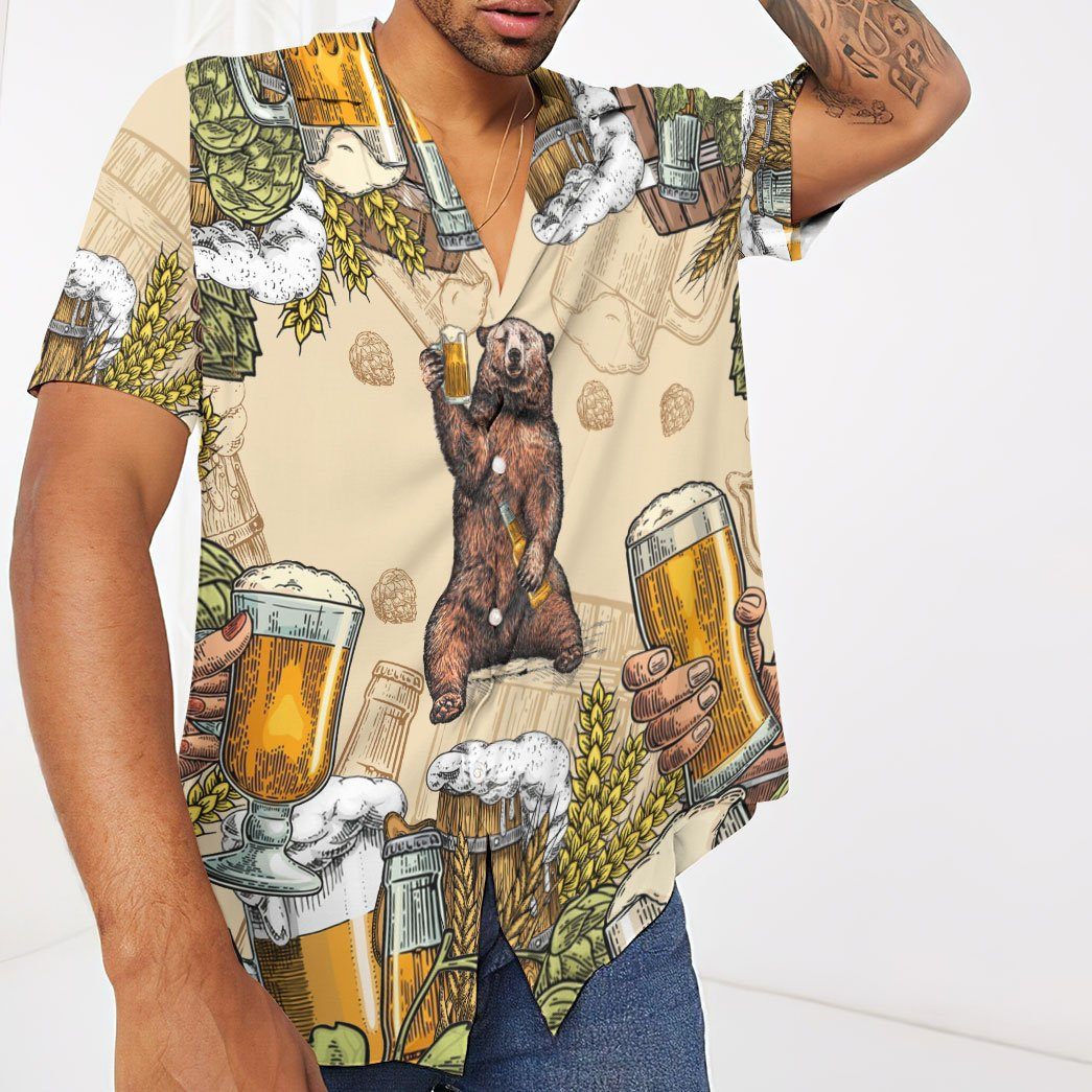 Gearhumans 3D Bear and Beer Custom Hawaii Shirt GS07072119 Hawai Shirt