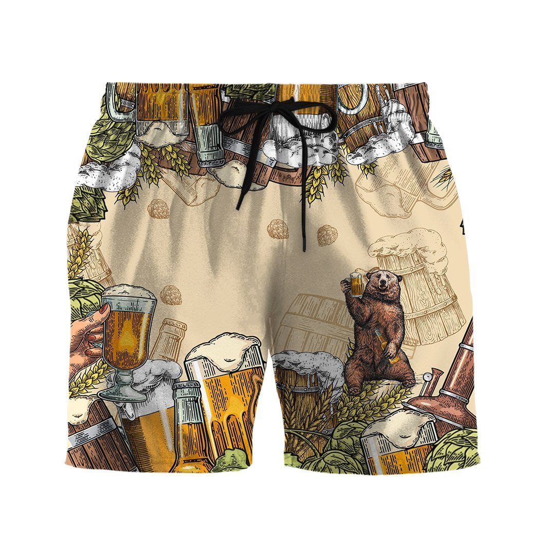 Gearhumans 3D Bear and Beer Custom Hawaii Shirt GS07072119 Hawai Shirt Men Shorts S