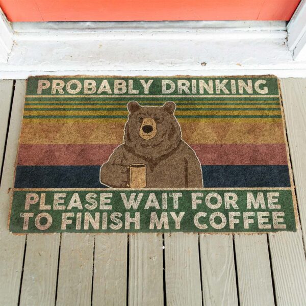 Gearhumans 3D Bear Probably Drinking Coffee Please Wait Custom Doormat GW2805214 Doormat