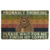 Gearhumans 3D Bear Probably Drinking Coffee Please Wait Custom Doormat GW2805214 Doormat Doormat S(15,8inchx23,6inch)