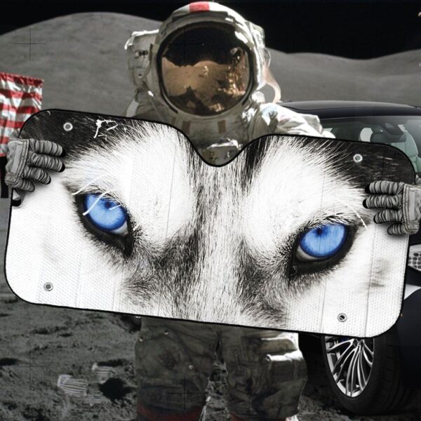 Gearhumans 3D Beautiful Blue Eyes Of Husky Custom Sunshade GO01072111 Auto Sunshade 