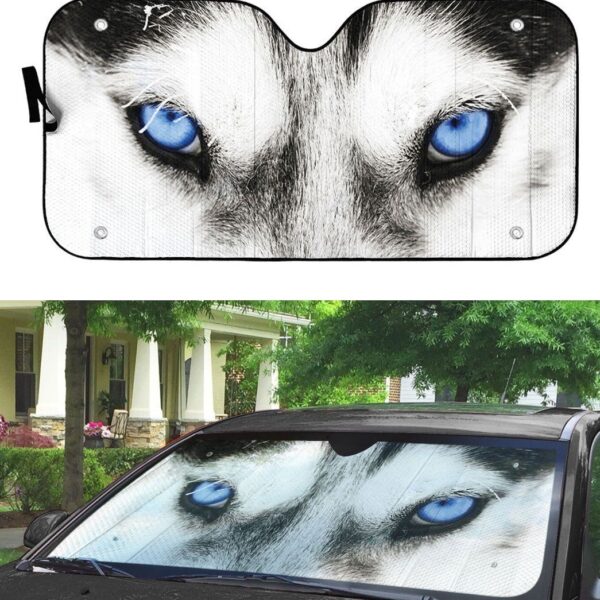 Gearhumans 3D Beautiful Blue Eyes Of Husky Custom Sunshade GO01072111 Auto Sunshade 