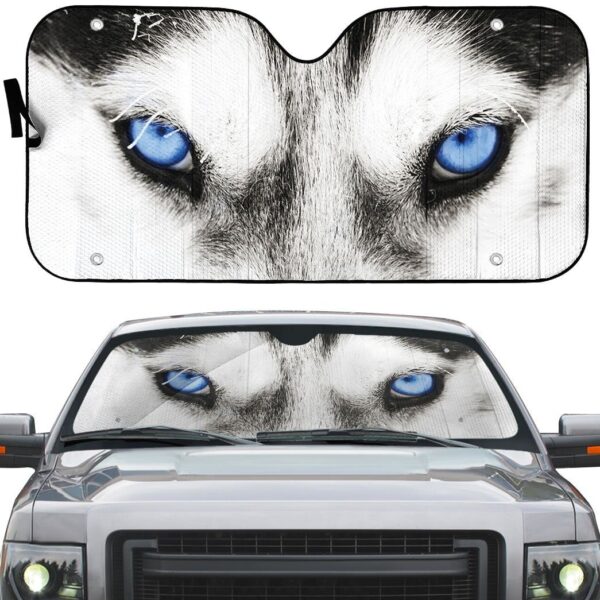 Gearhumans 3D Beautiful Blue Eyes Of Husky Custom Sunshade GO01072111 Auto Sunshade