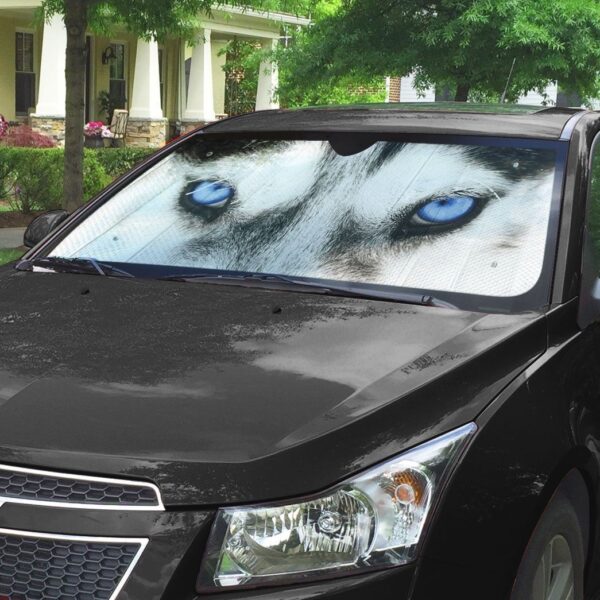 Gearhumans 3D Beautiful Blue Eyes Of Husky Custom Sunshade GO01072111 Auto Sunshade 