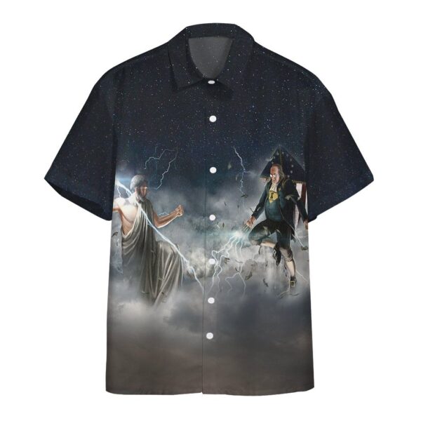 Gearhumans 3D Ben Franklin vs. Zeus Custom Short Sleeve Shirt GW3006215 Hawai Shirt Hawai Shirt S 