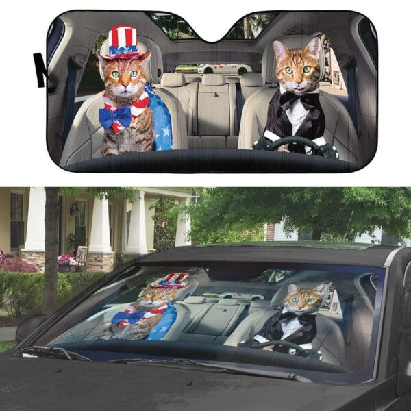gearhumans 3D Bengal Cat Couple Custom Car Auto Sunshade GV31071 Auto Sunshade 