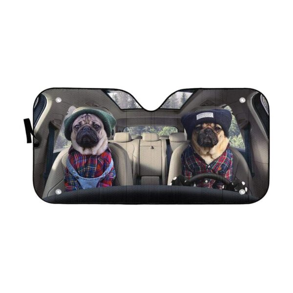 gearhumans 3D Best Friend Couple Pugs Custom Car Auto Sunshade GV18066 Auto Sunshade 57''x27.5'' 