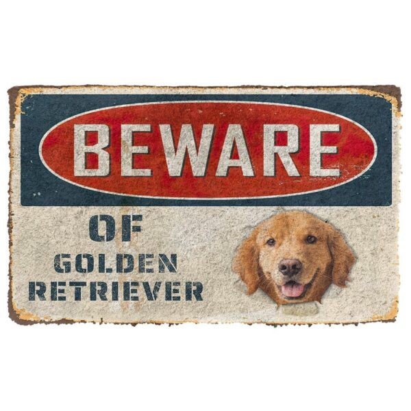 Gearhumans 3D Beware Of Golden Retriever Custom Doormat GS0605211 Doormat Doormat S(15,8inchx23,6inch)