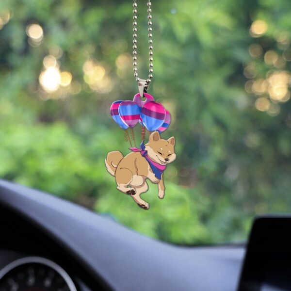 Gearhumans 3D Bis Pride Shiba Inu Fly With Balloons Custom Car Hanging GS25052125 Car Hanging