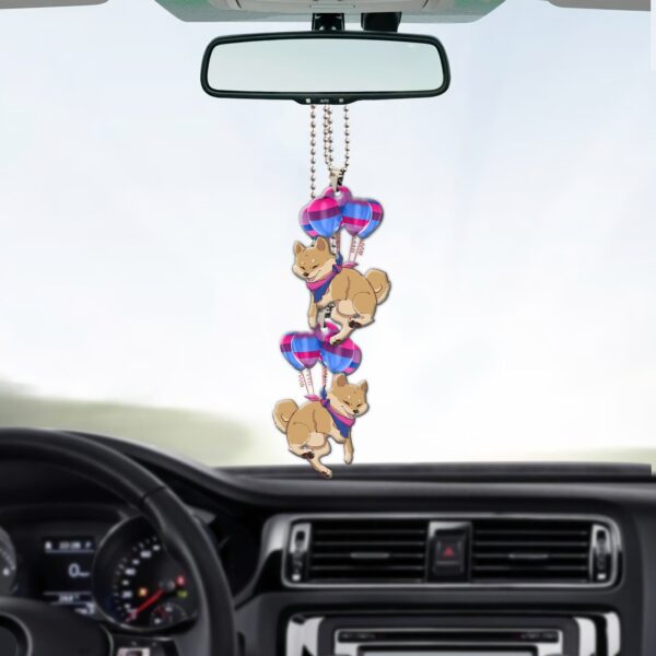 Gearhumans 3D Bis Pride Shiba Inu Fly With Balloons Custom Car Hanging GS25052125 Car Hanging