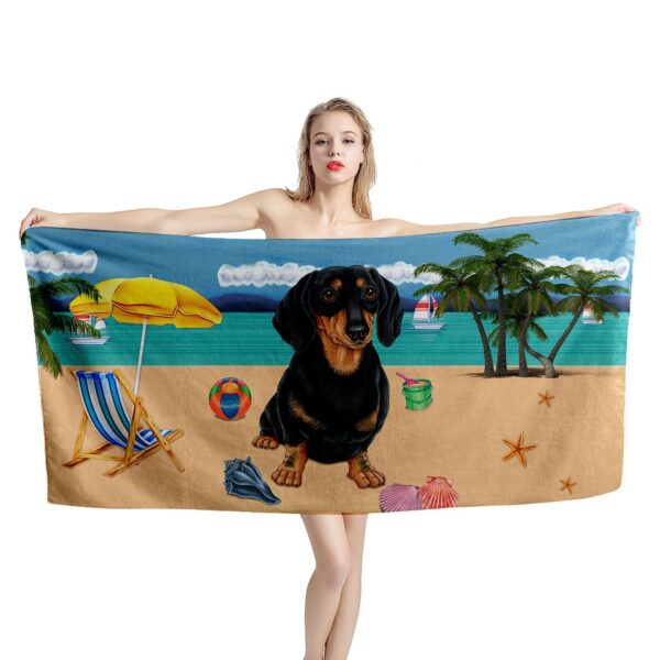 Gearhumans 3D Black And Tan Dachshund Dog Custom Beach Towel GW11052120 Towel