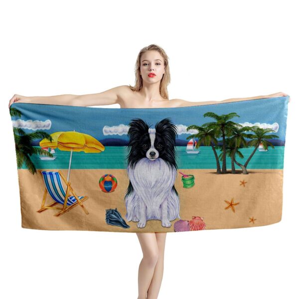 Gearhumans 3D Black and White Papillon Dog Custom Beach Towel GW120516 Towel