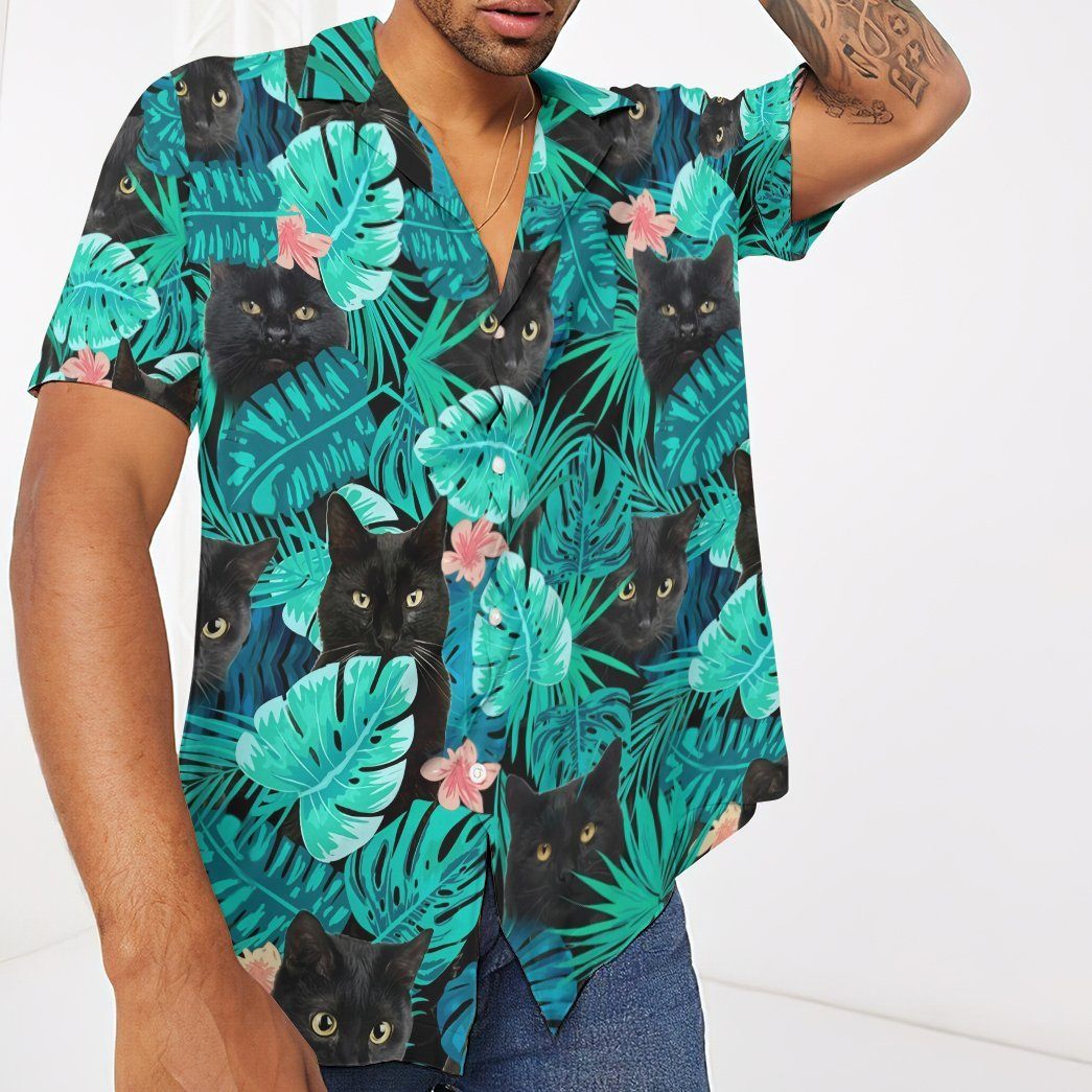 Gearhumans 3D Black Cat Tropical Hawaii Shirt ZB16033 Hawai Shirt