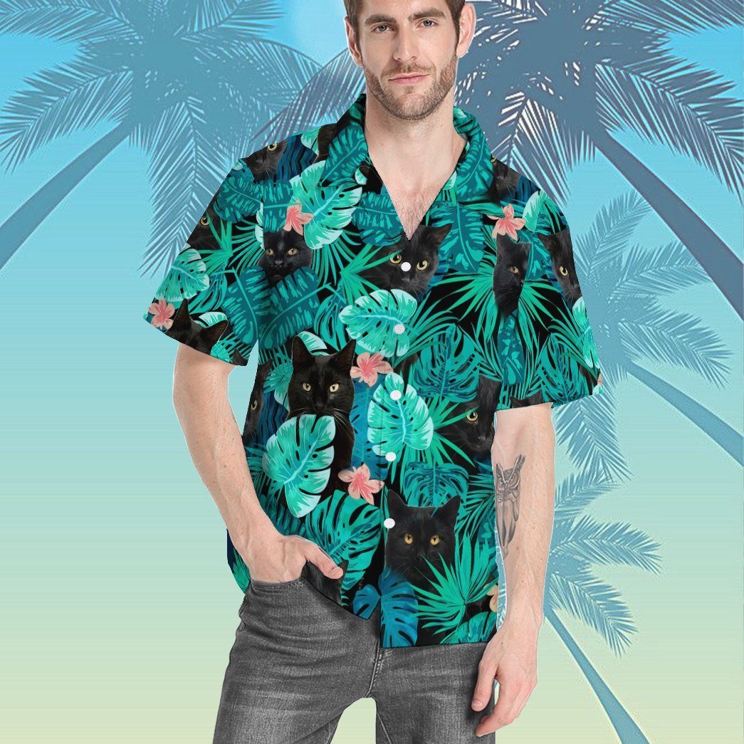 Gearhumans 3D Black Cat Tropical Hawaii Shirt ZB16033 Hawai Shirt