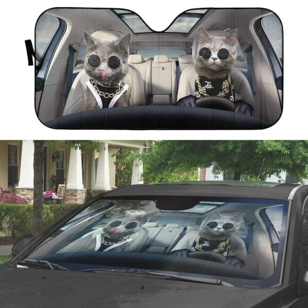gearhumans 3D Black Couple Chartreux Cats Custom Car Auto Sunshade GV050611 Auto Sunshade