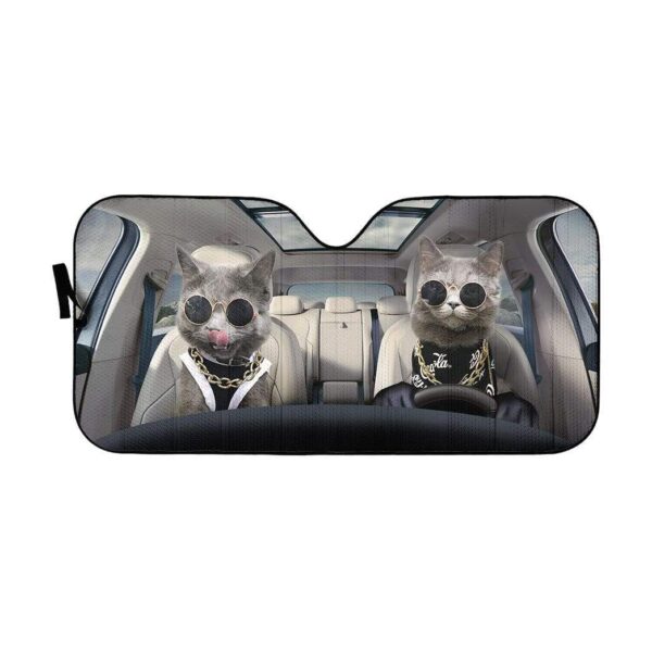 gearhumans 3D Black Couple Chartreux Cats Custom Car Auto Sunshade GV050611 Auto Sunshade 57''x27.5'' 