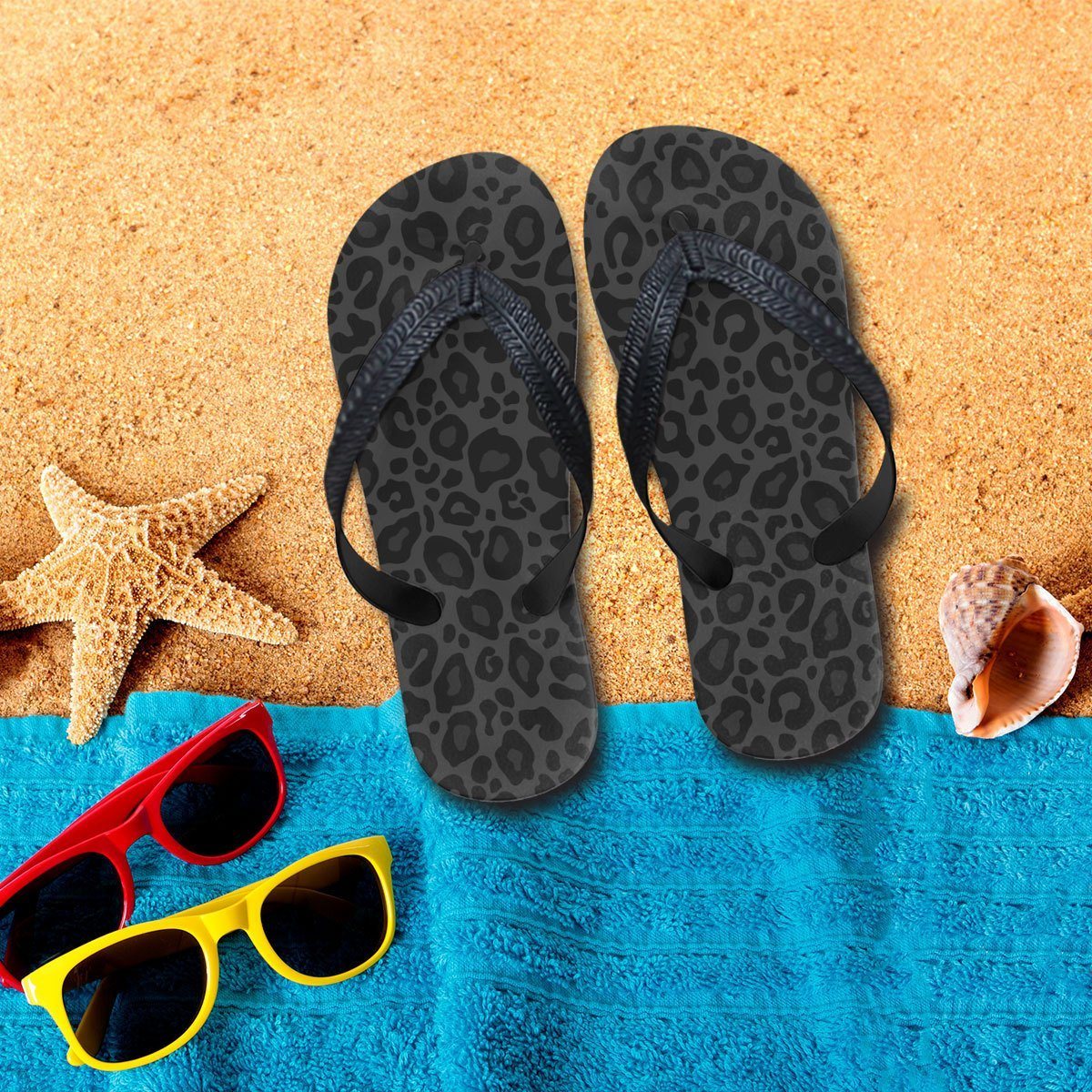 Gearhumans 3D Black Leopard Flip Flop ZK26052111 Flipflop