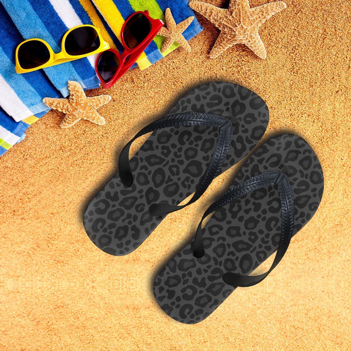 Gearhumans 3D Black Leopard Flip Flop ZK26052111 Flipflop Women 35EU