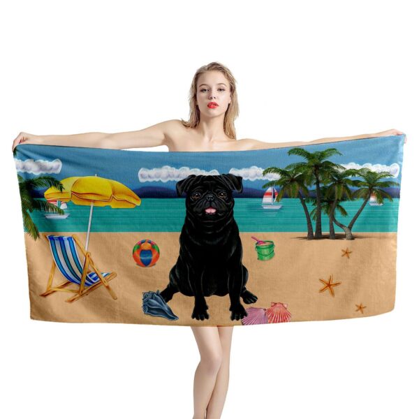 Gearhumans 3D Black Pug Dog Custom Beach Towel GW120520 Towel