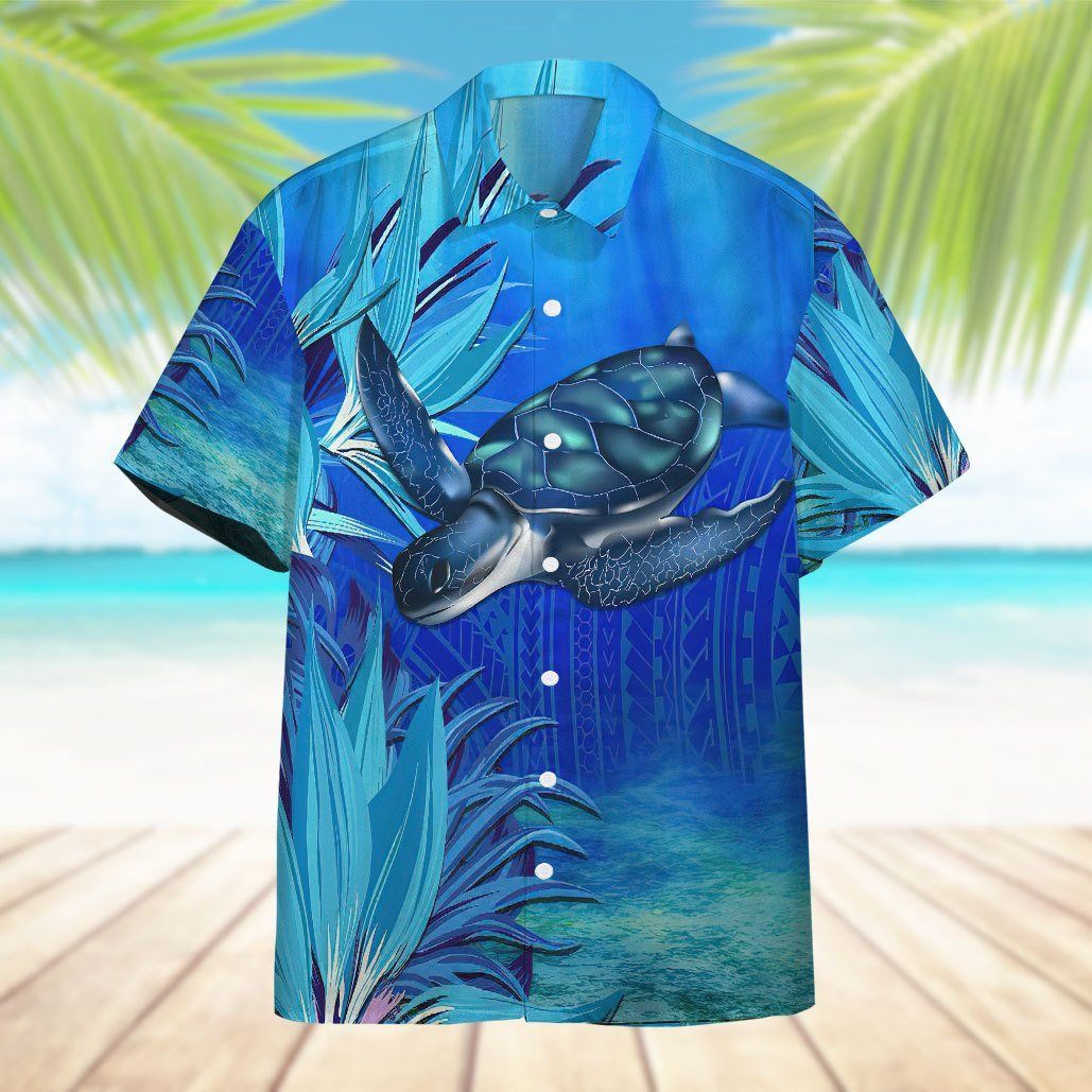 Gearhumans 3D Blue Turtle Paradise Hawaii Shirt ZB17037 Hawai Shirt