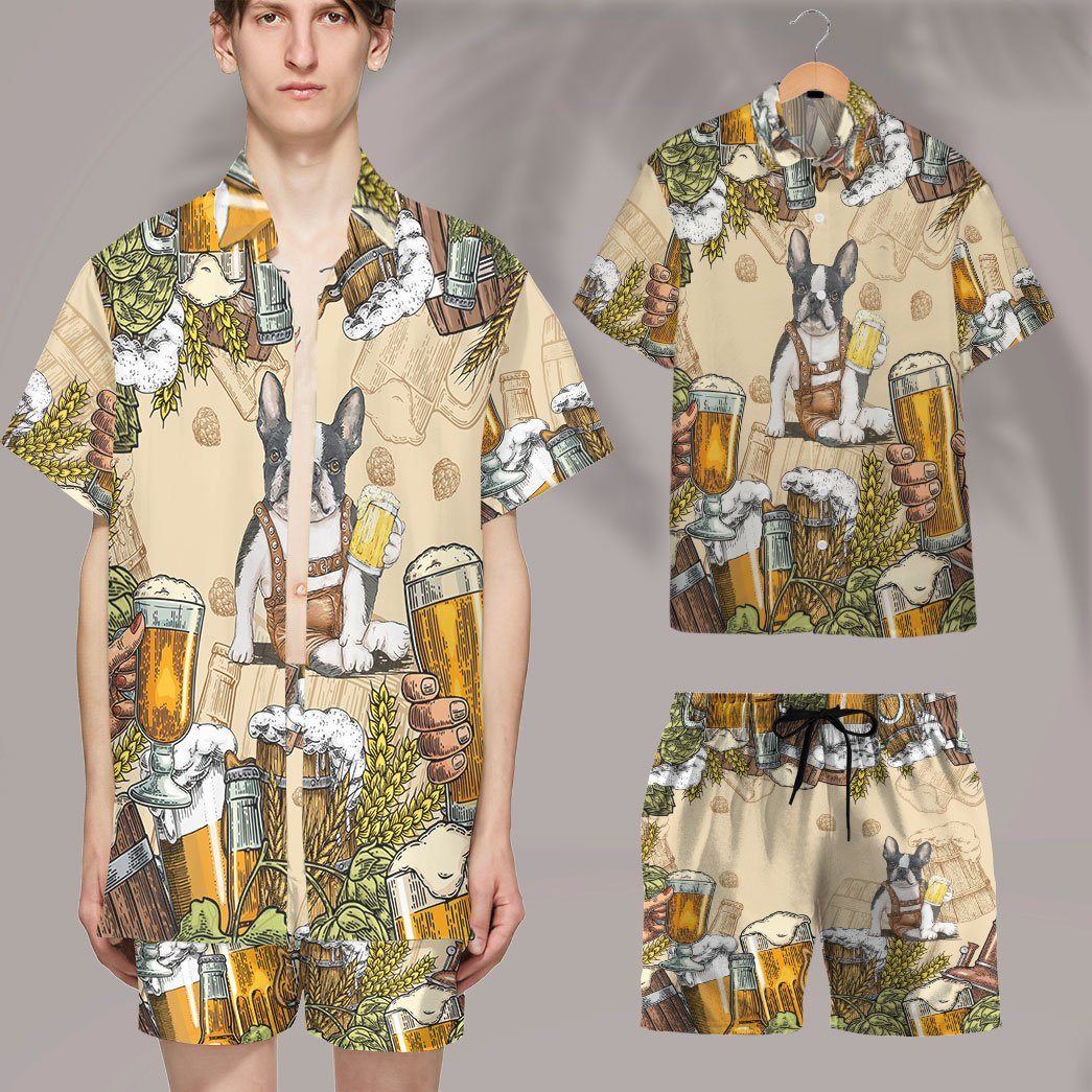 Gearhumans 3D Boston Terrier and Beer Custom Hawaii Shirt GS0807213 Hawai Shirt