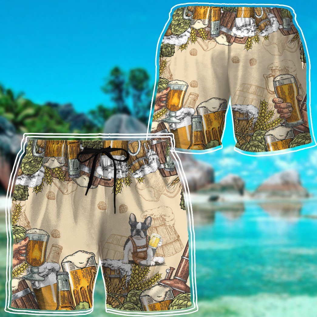 Gearhumans 3D Boston Terrier and Beer Custom Hawaii Shirt GS0807213 Hawai Shirt