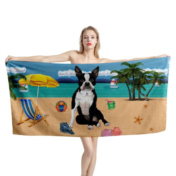Gearhumans 3D Boston Terrier Dog Custom Beach Towel GW11052111 Towel