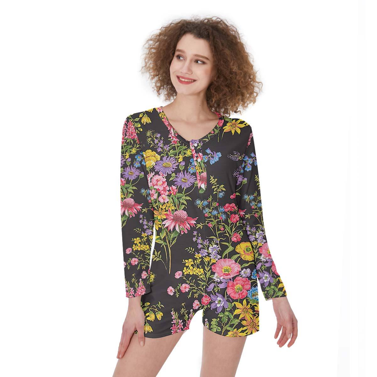 Gearhumans 3D Botanical Garden Custom One Piece Womens Pajamas GS0107215 One piece women pajamas One piece women pajamas S